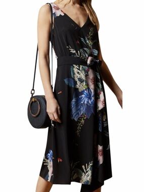 Ted Baker "Trinni" Black Jamboree Floral V-Neck Sleeveless Midi Dress (6)